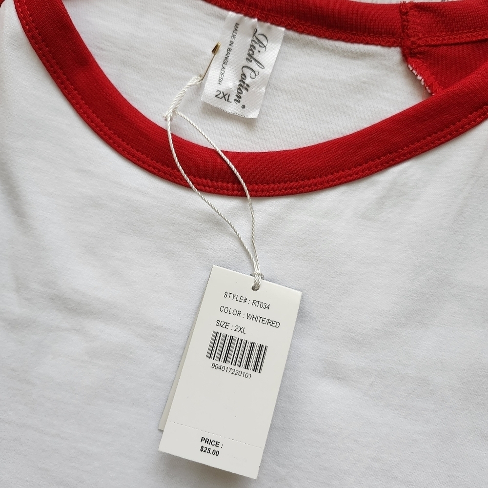 Red and White Men's Raglan Top Size 2XL - Picture 7 of 9
